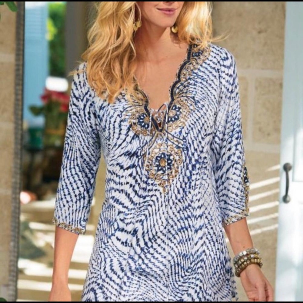 NWOT SOFT SURROUNDINGS • Boho south beach tunic PM - Picture 2 of 6